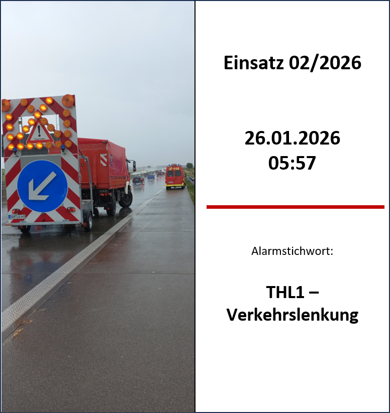 Verkehrslenkung auf Autobahn bei Regen, Einsatz 02/2026.